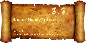 Baahr Honóriusz névjegykártya